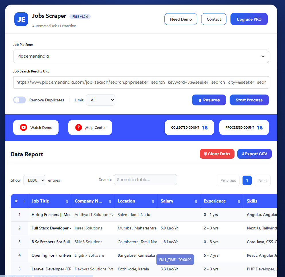 Shine Jobs Scraper UI