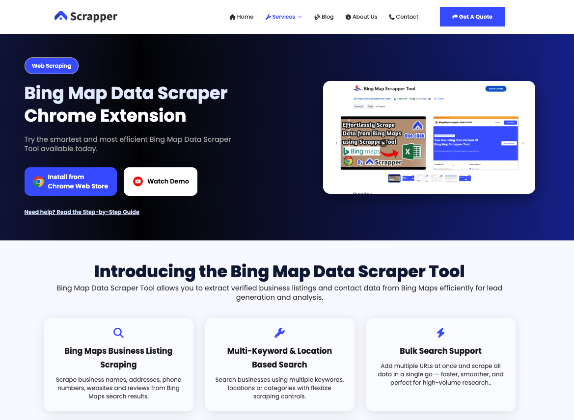 Bing Map Data Scraper Service – ScrapperTool