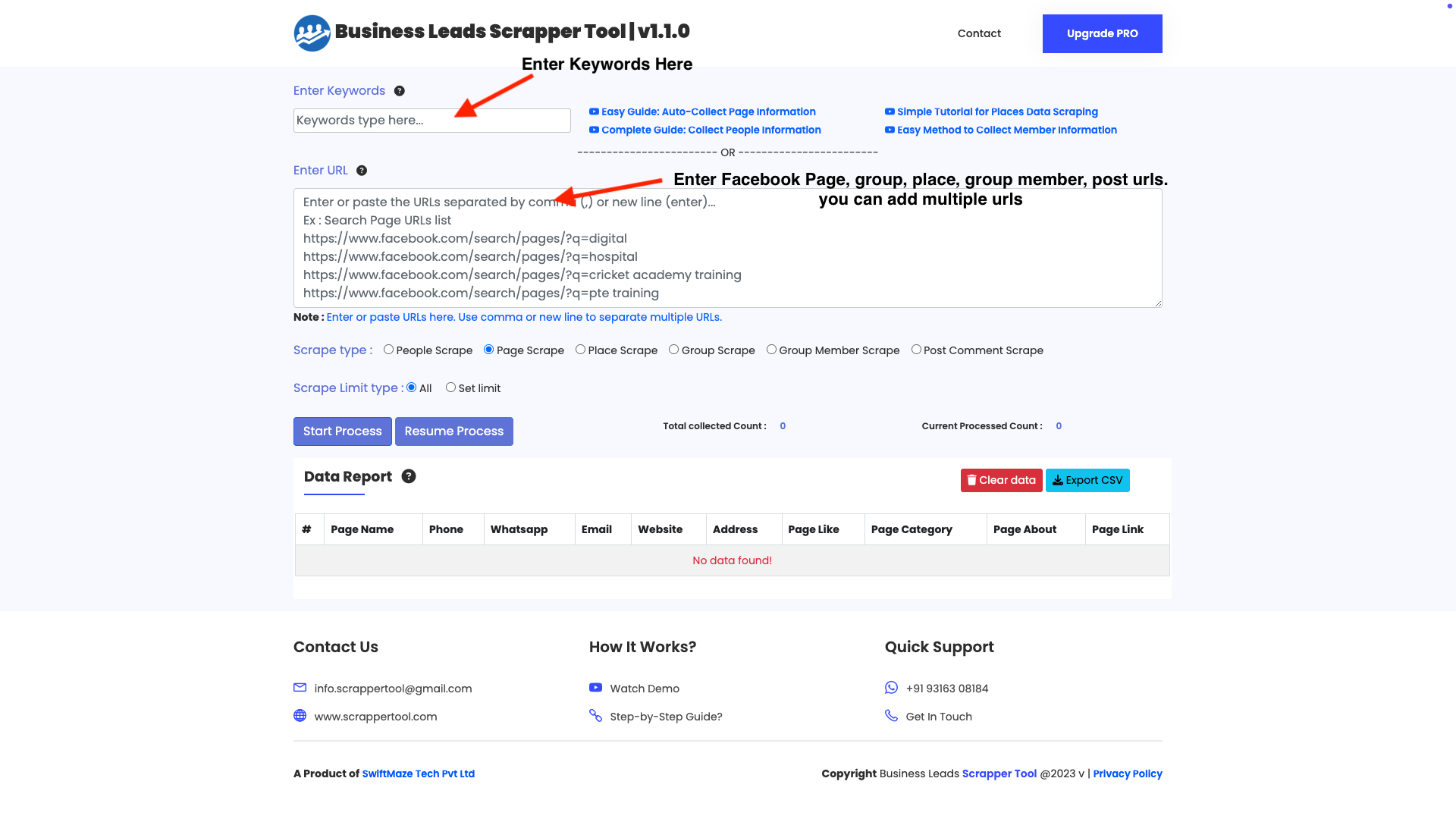 Facebook Scraper Tool Dashboard