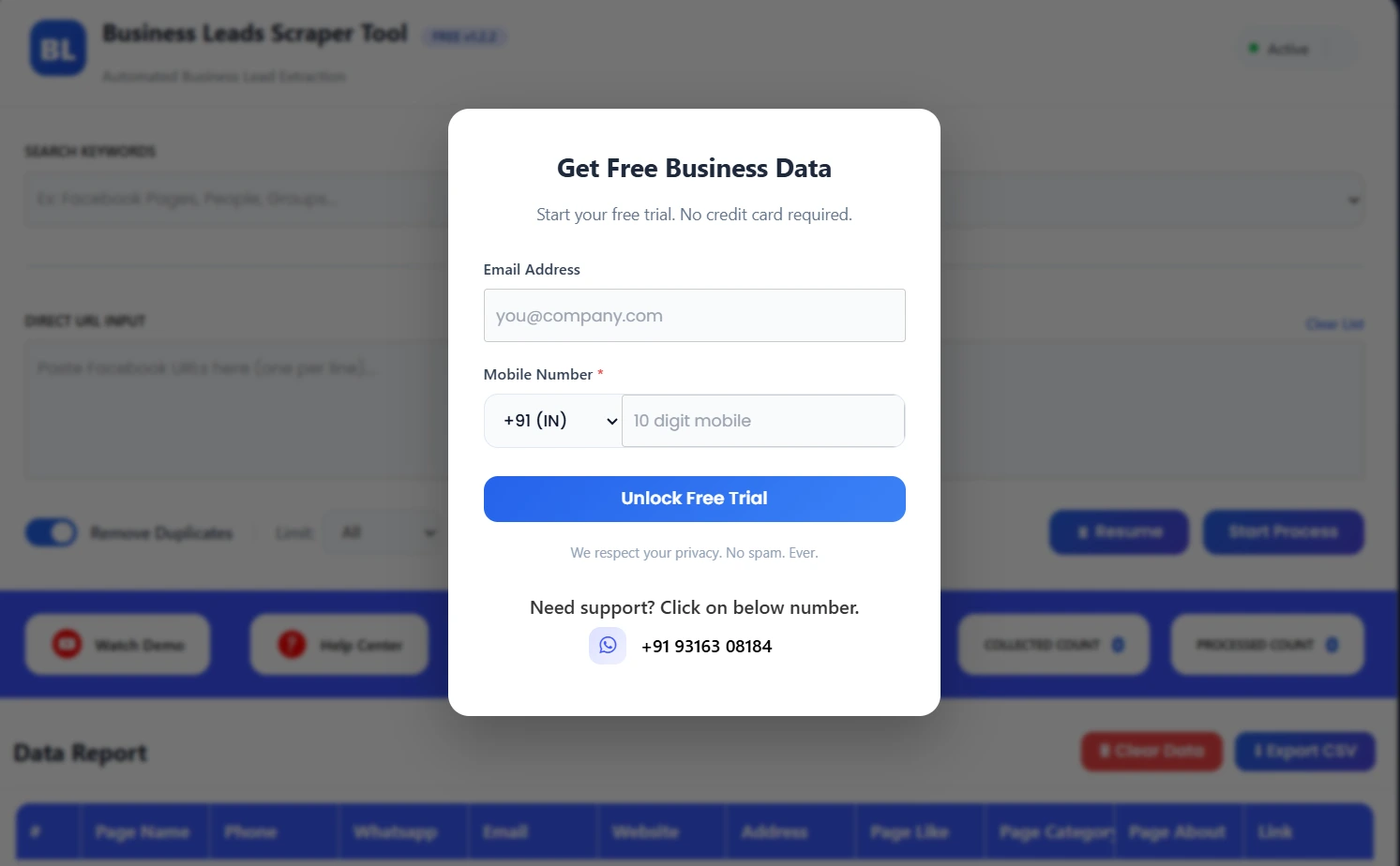 Facebook Scrapper Tool Enquiry Form