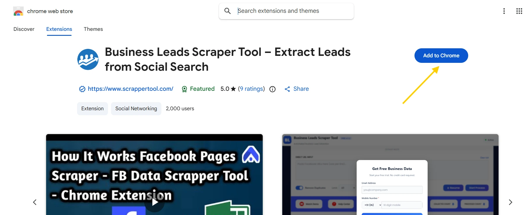Facebook Scrapper Tool Web Store