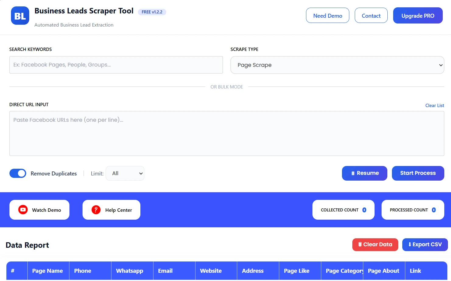 Facebook Scrapper Tool Dashboard