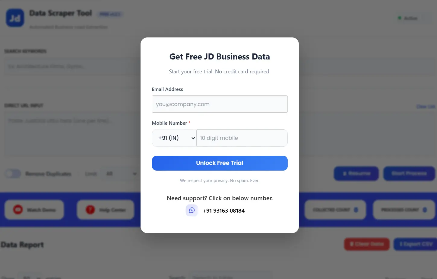 JD data Scrapper Tool WebP Inquiry Form