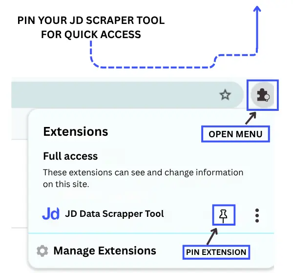 JD DATA scrapper Tool pin extension 