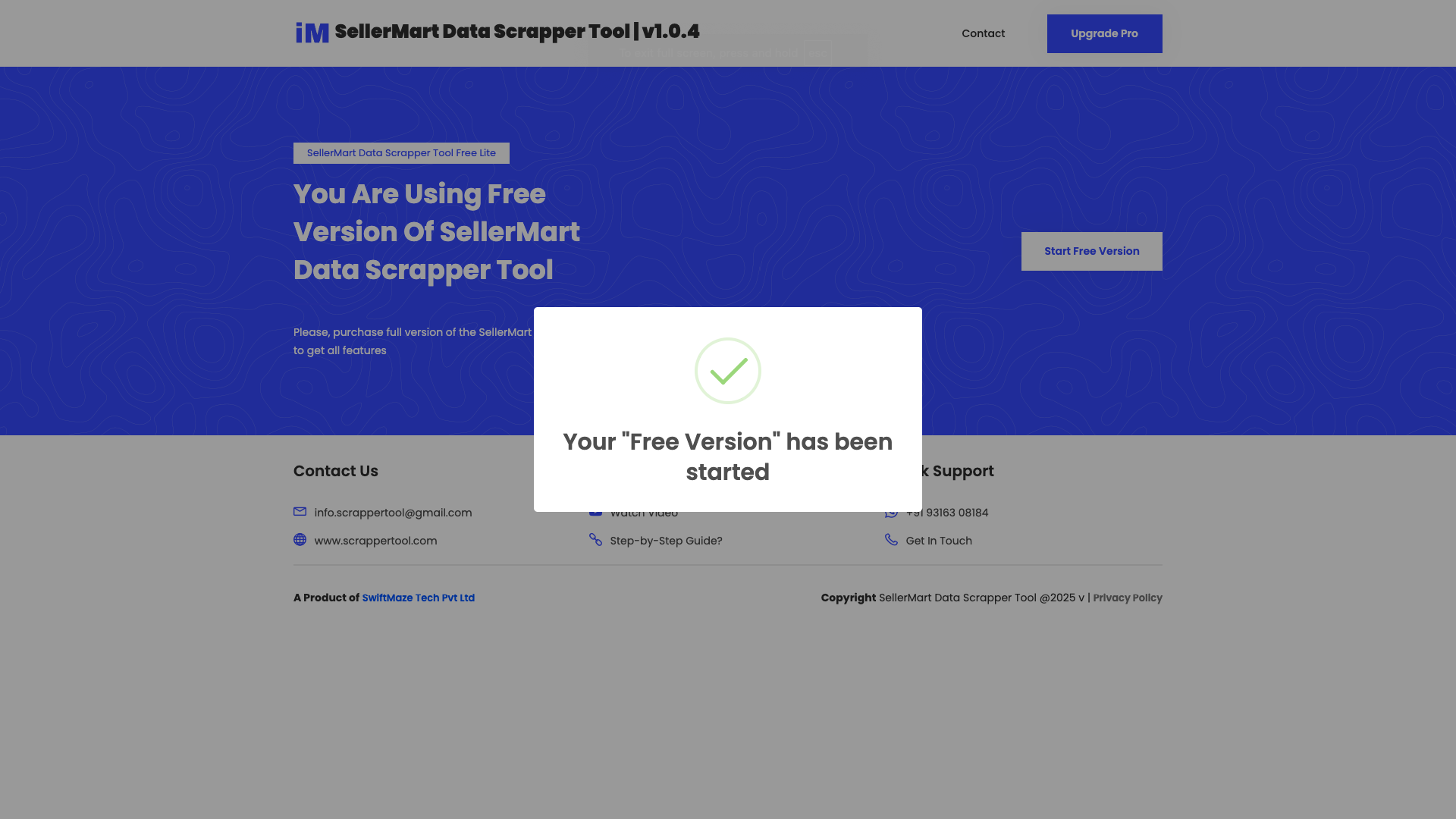 Start free Version of SellerMart Scraper Tool