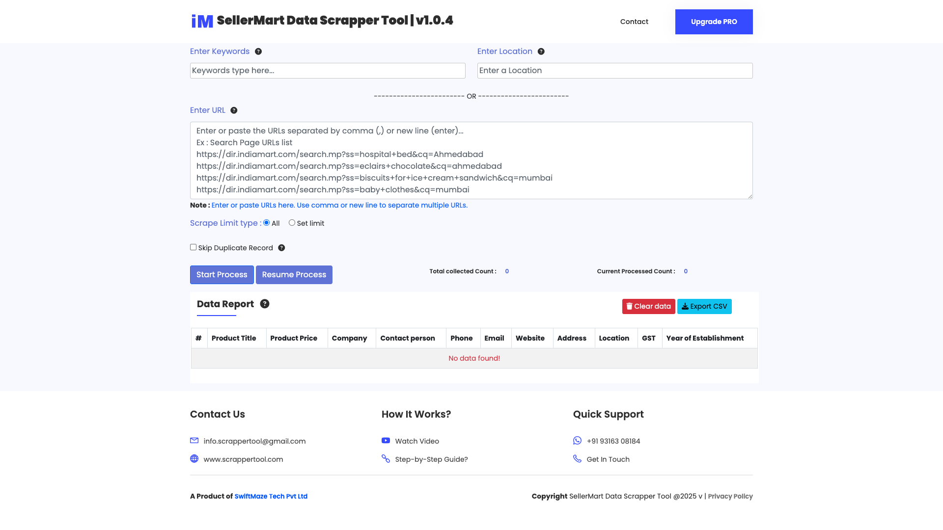 SellerMart Scraper Tool Dashboard