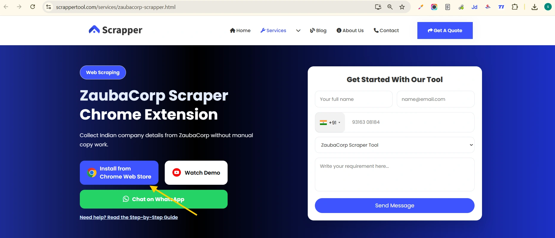 Zauba Corp Scrappper Tool Web PAge