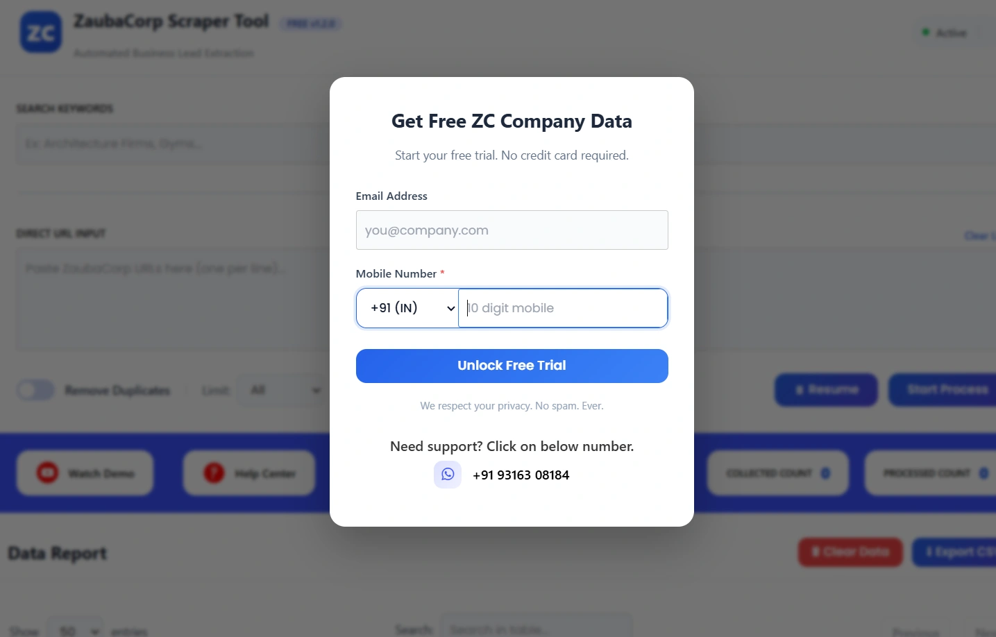 zauba Corp Scrapper Tool Enquiry Form