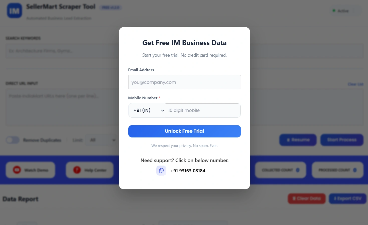 sellerMart Scrapper Tool Enquiry Form
