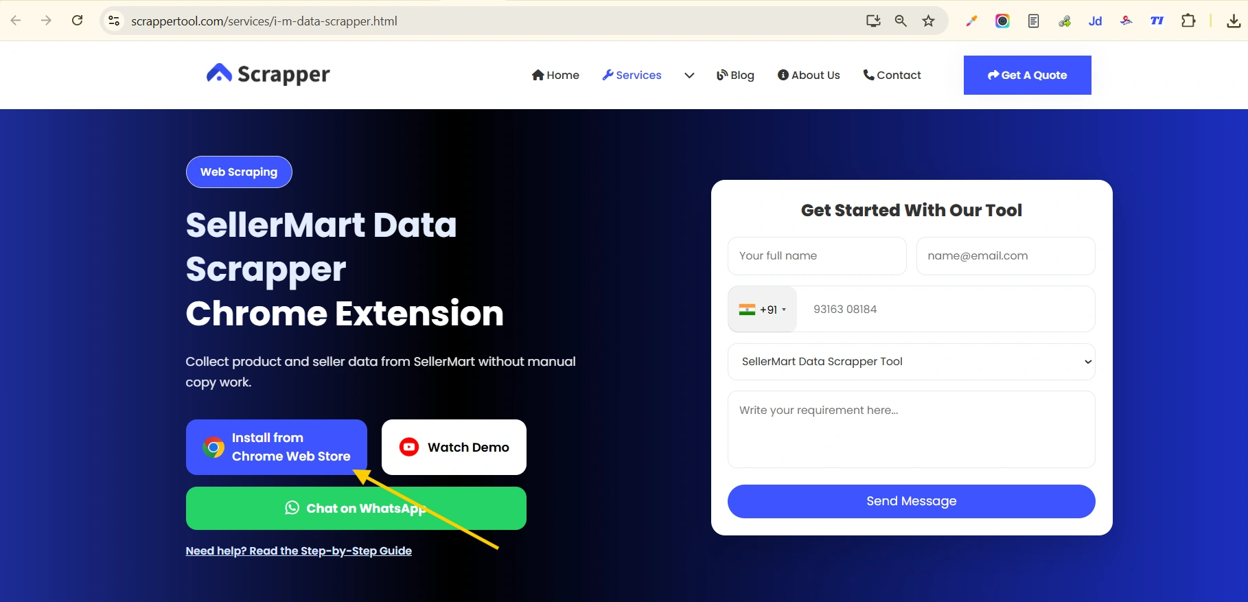 sellerMart Scrapper Tool webPage