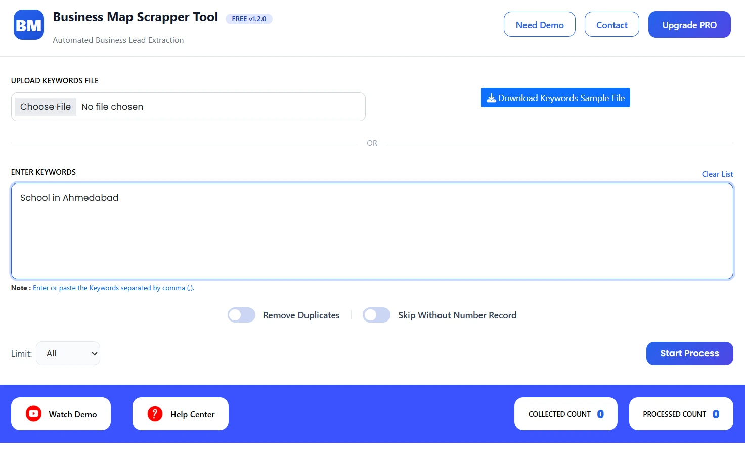 G Map scrapper Tool keyword input