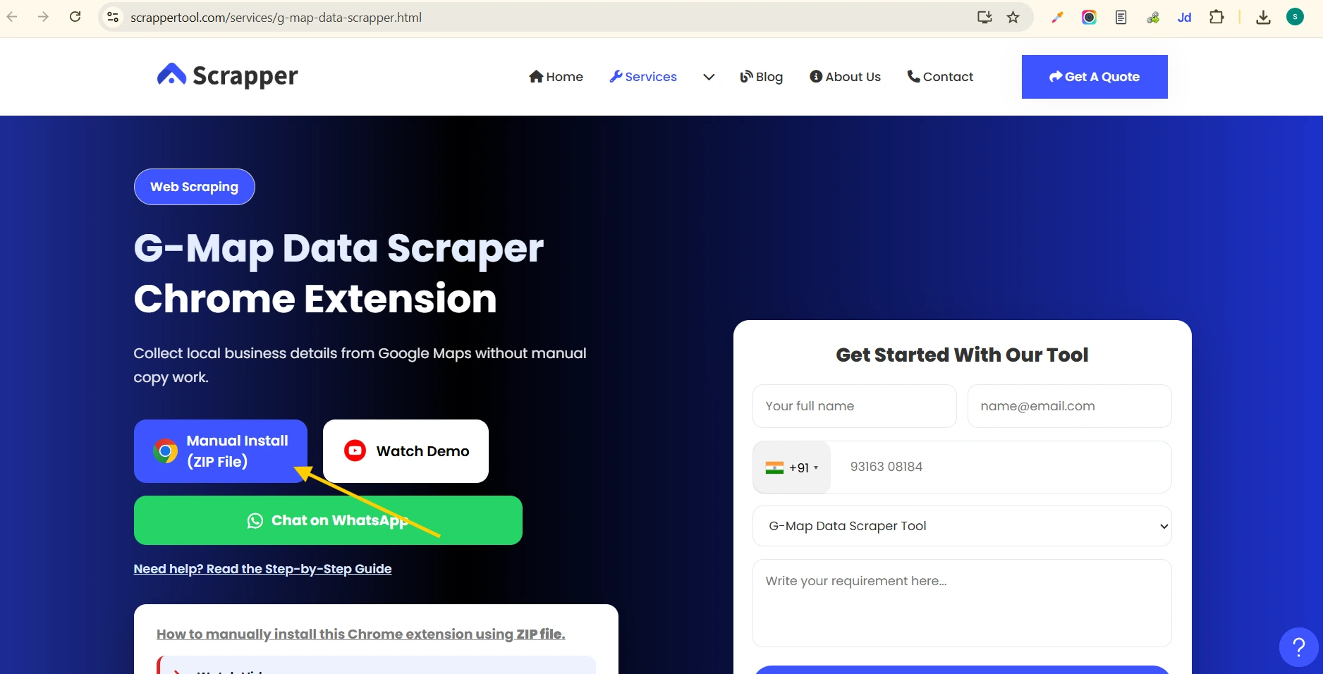 Gmap Scrapper Tool web page