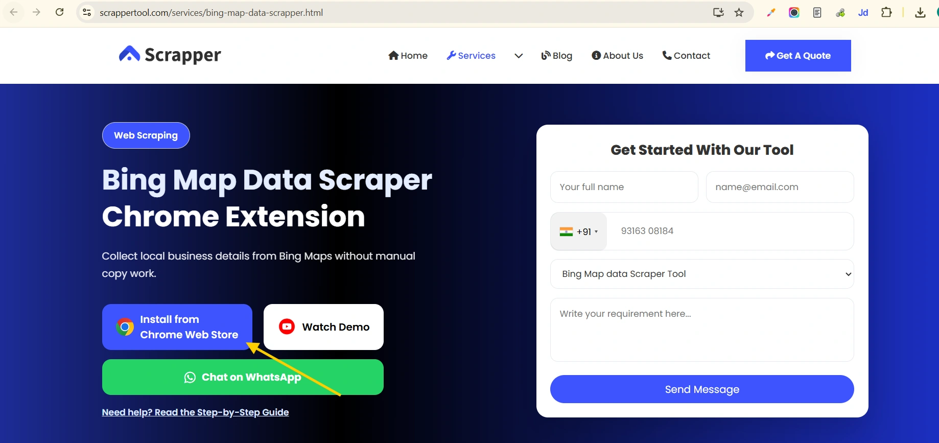 Bing scrapper Tool web page