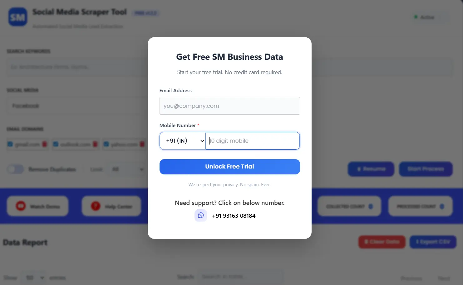 Social Media Scrapper Tool Enquiry Form