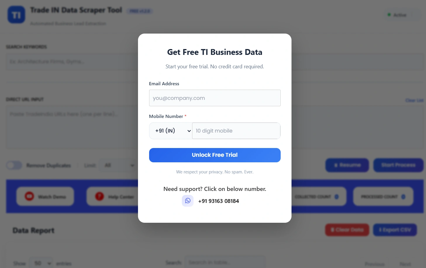 Trade India Scrapper Tool Enquiry Form