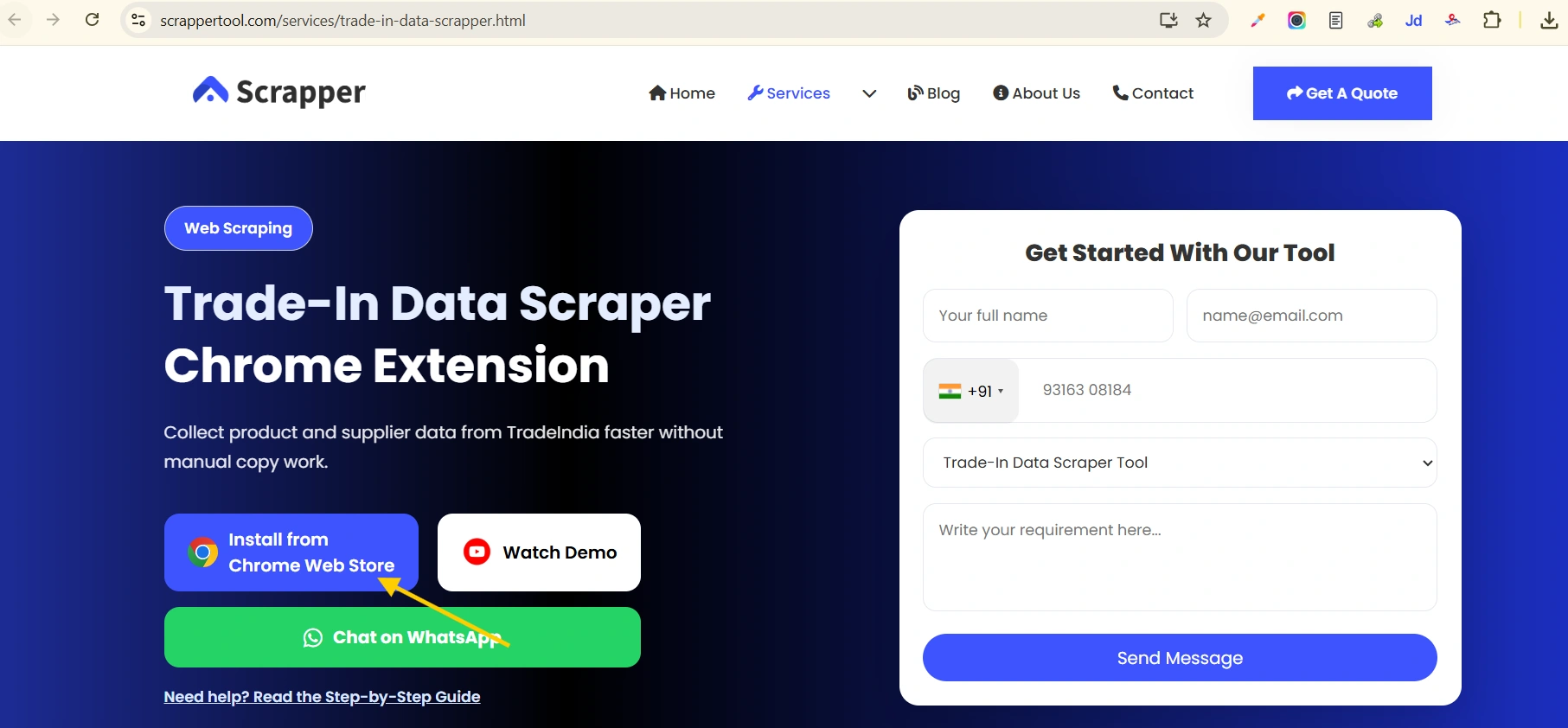 Trade India Scrapper Tool WEB PAGE
