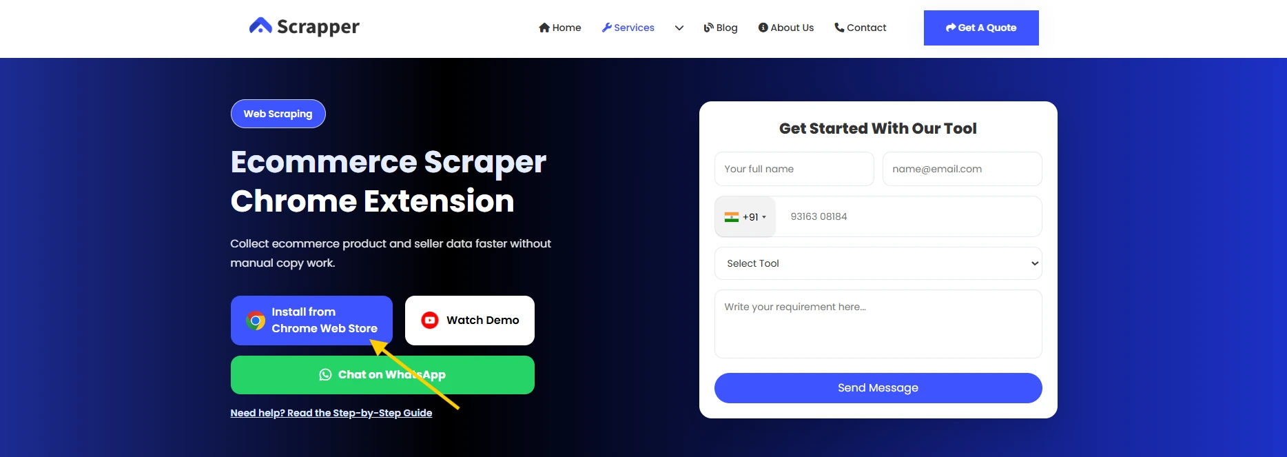 Ecommerce Scrapper Tool page