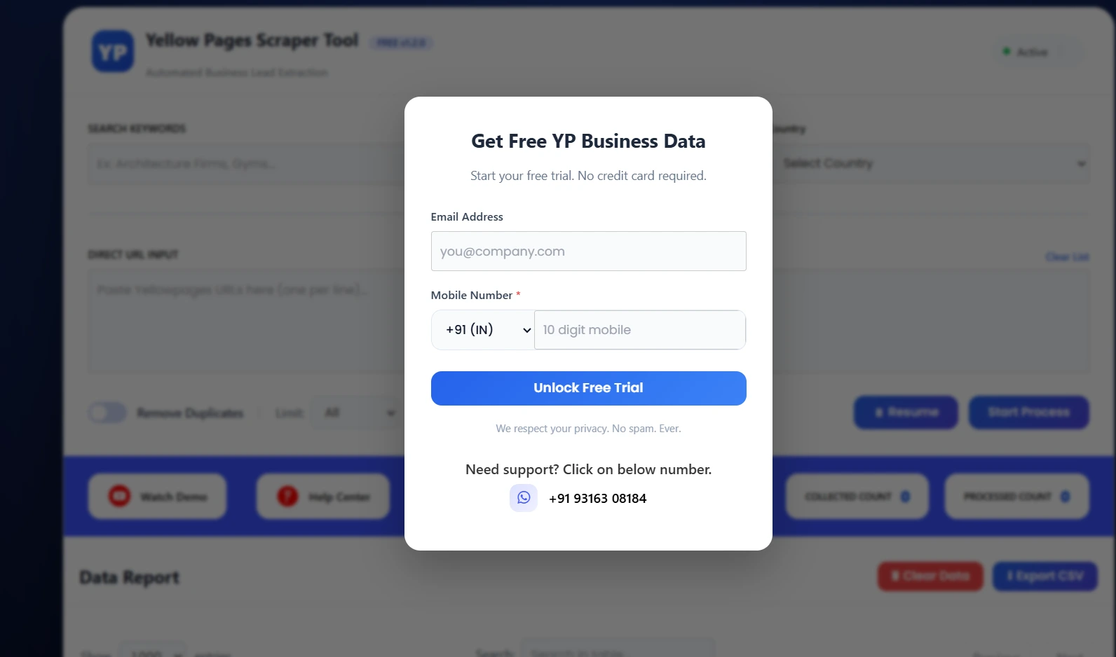 Yellow Pages Scrapper Tool Form