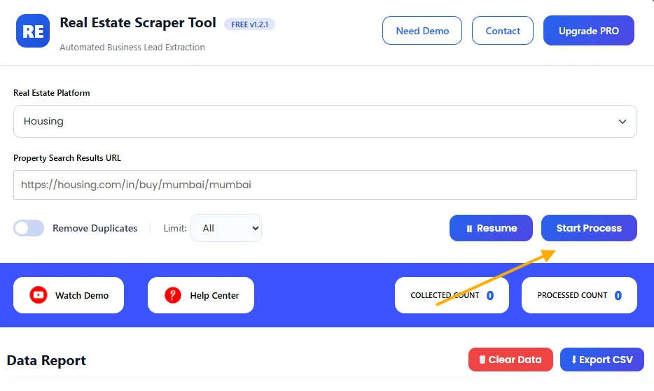 Housing Scraper Tool Start Process