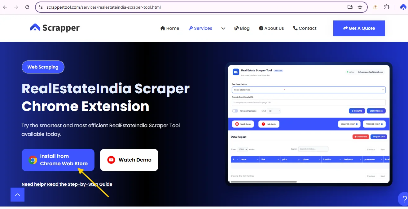 Real State India Scrapper Tool Page