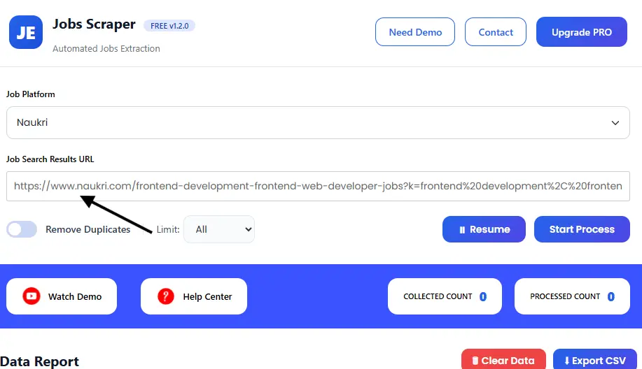 Job Scraper Tool URL input