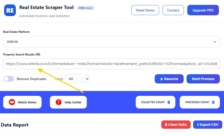 Airbnb Scrapper Tool URL Input