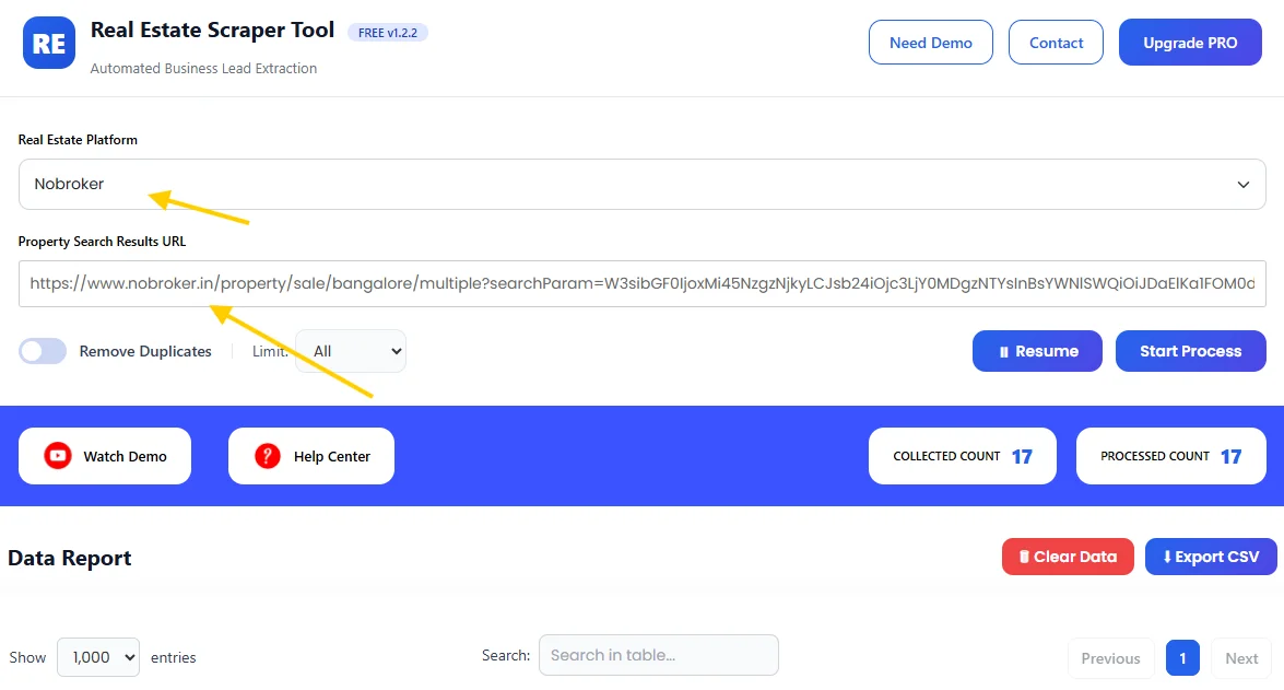 No Broker Scrapper Tool Input 