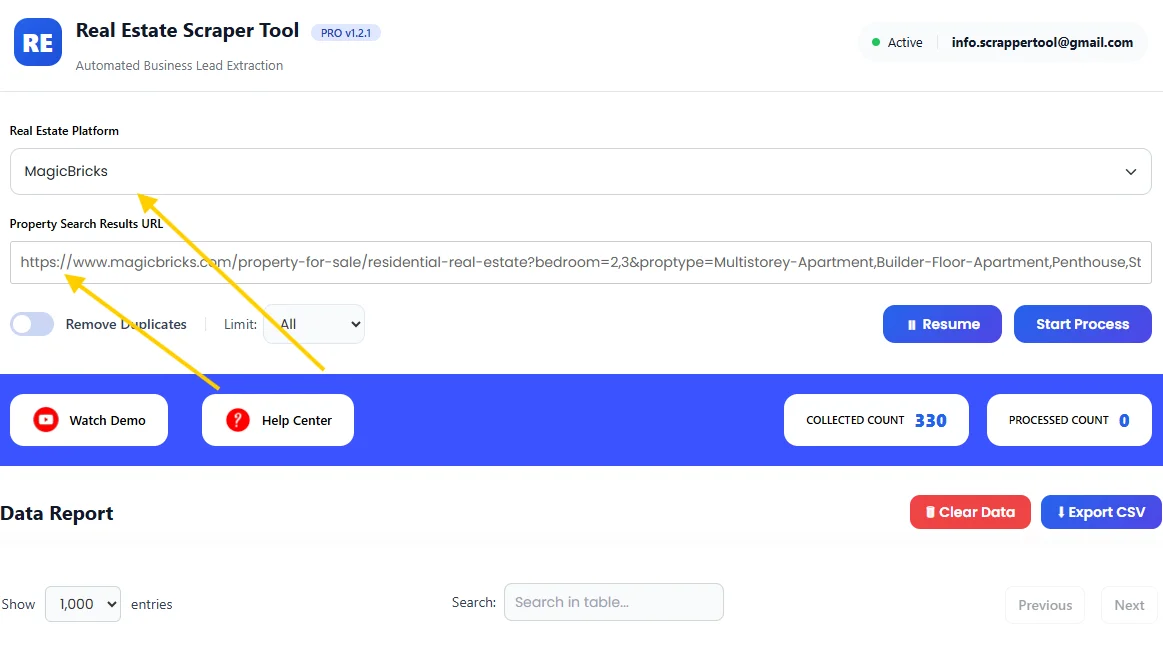 MagicBricks Scrapper Tool Select Input