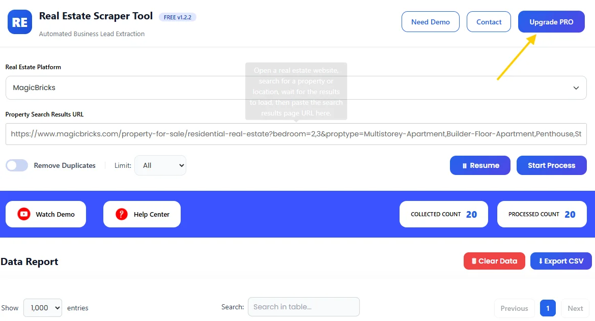 Magic Bricks Scrapper Tool PRO