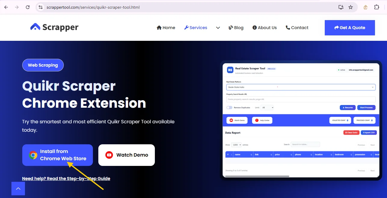 Quickr Scrapper Tool Page