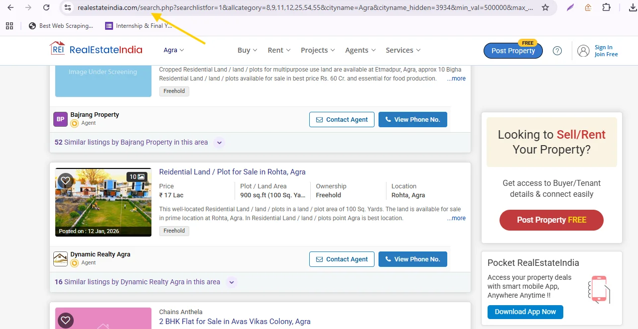 Real State India Scrapper Tool Real State URL