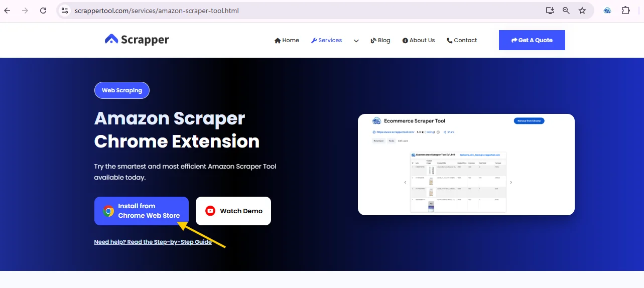Amazon Scrapper Tool Web Page