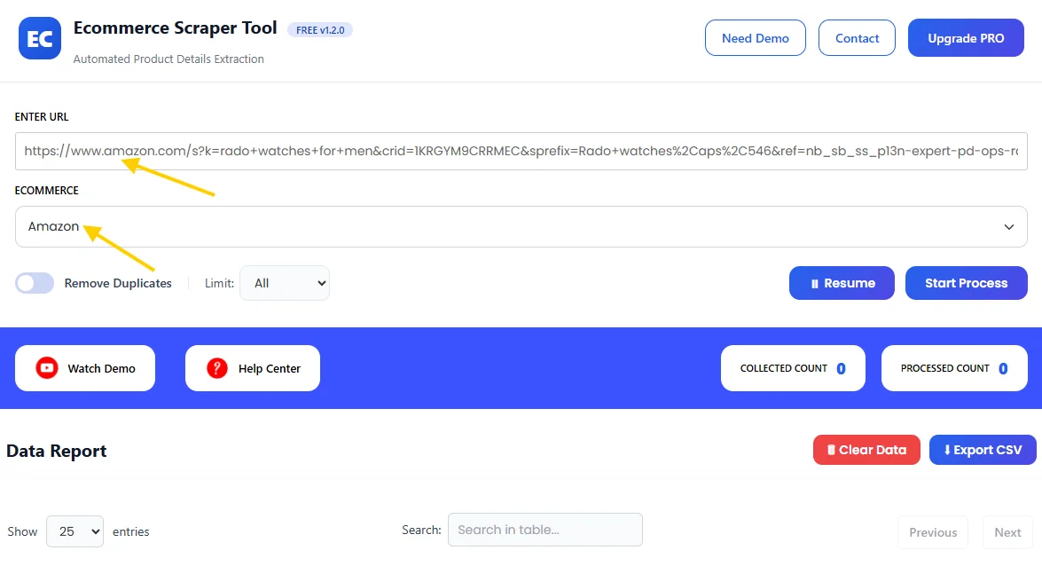 Amazon Scrapper Tool URL input