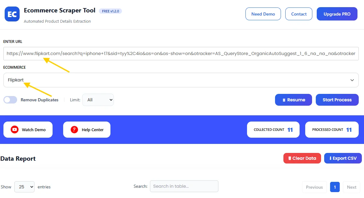 Flipkart Scrapper Tool Input