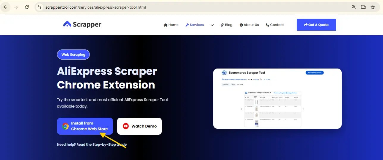 Ali express Scrapper Tool Web Page