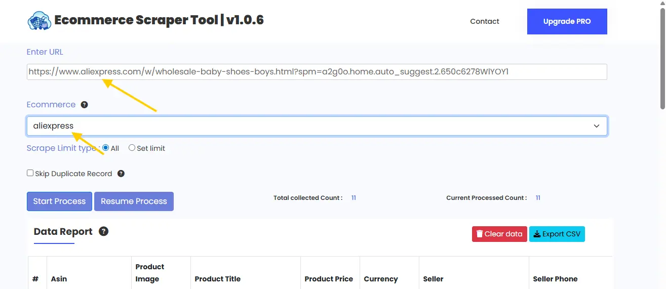 AliExpress Scrapper Tool Paste The URL
