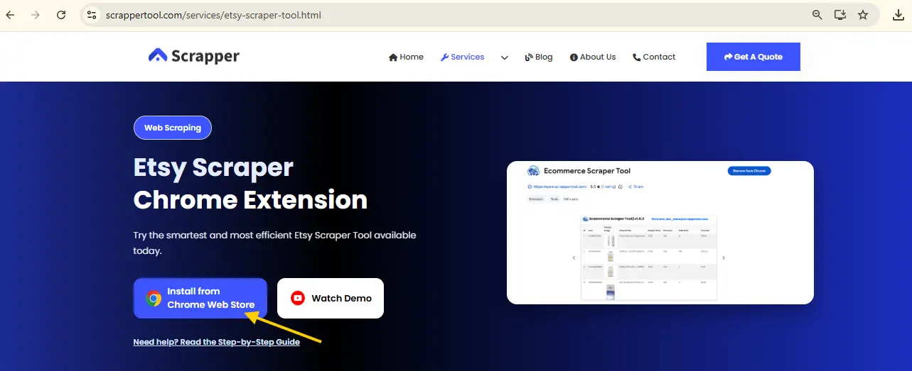 Etsy Scrapper Tool Web Page