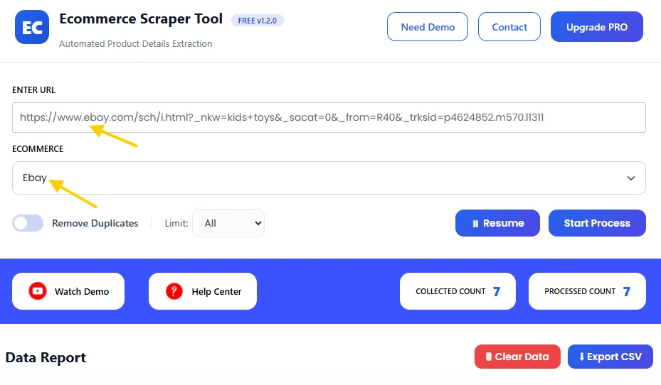 eBay Scrapper Tool PAste the URL
