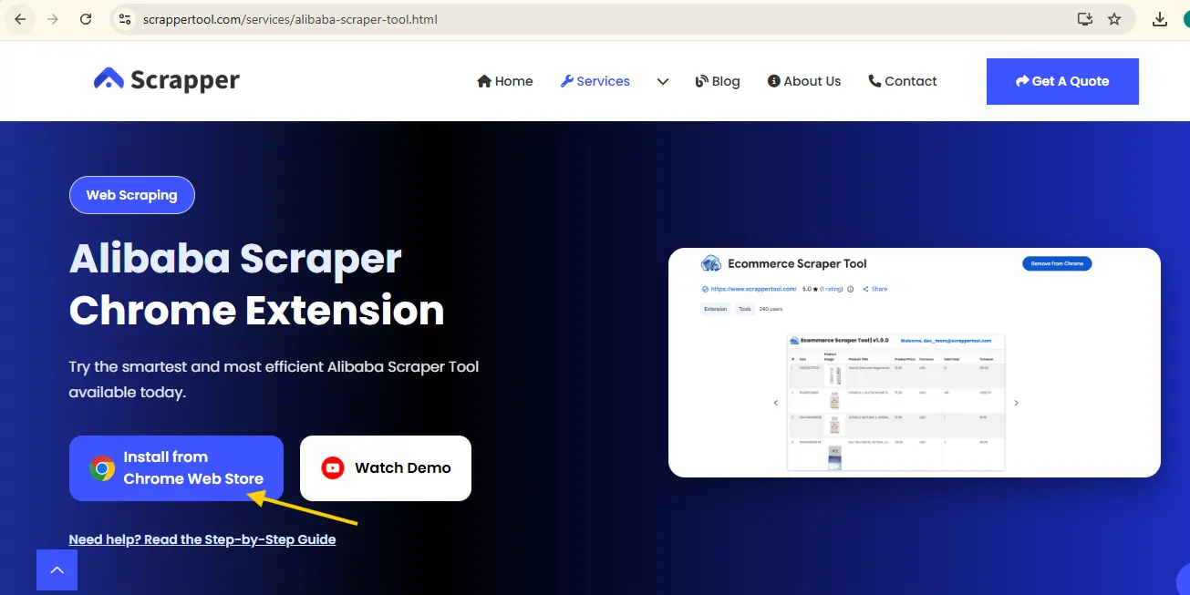 Alibaba ScrapperTool Wevpage