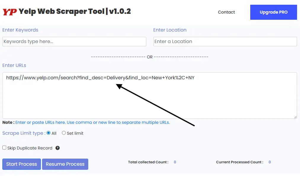 Yelp Scraper Extension URL Input