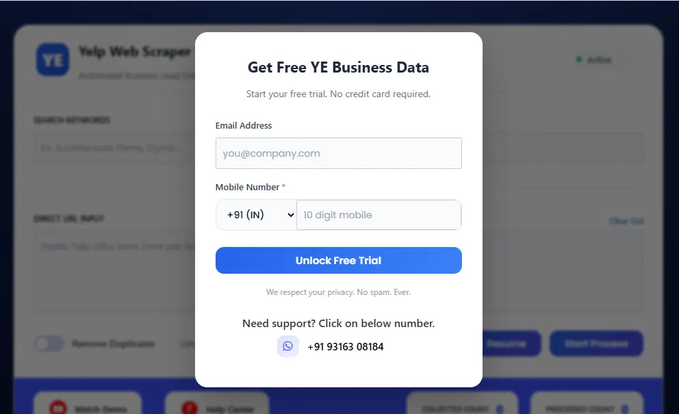 Yelp Scraper Extension Form 