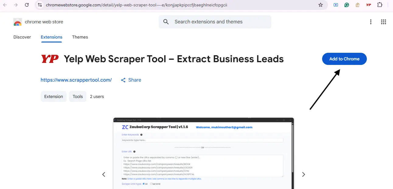 Yelp Scraper Extension Web Store