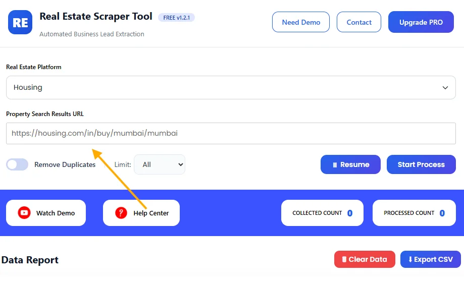 Housing Scraper Tool Input URL 