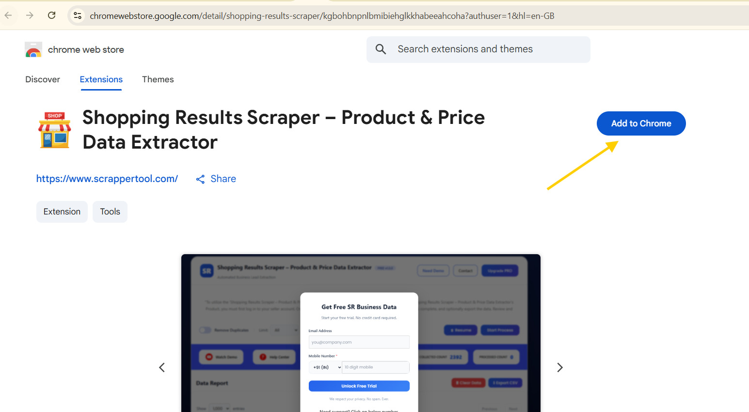 Shopping Results Scraper Web Store