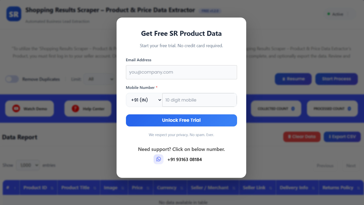 Shopping REsults SCrapper FORM