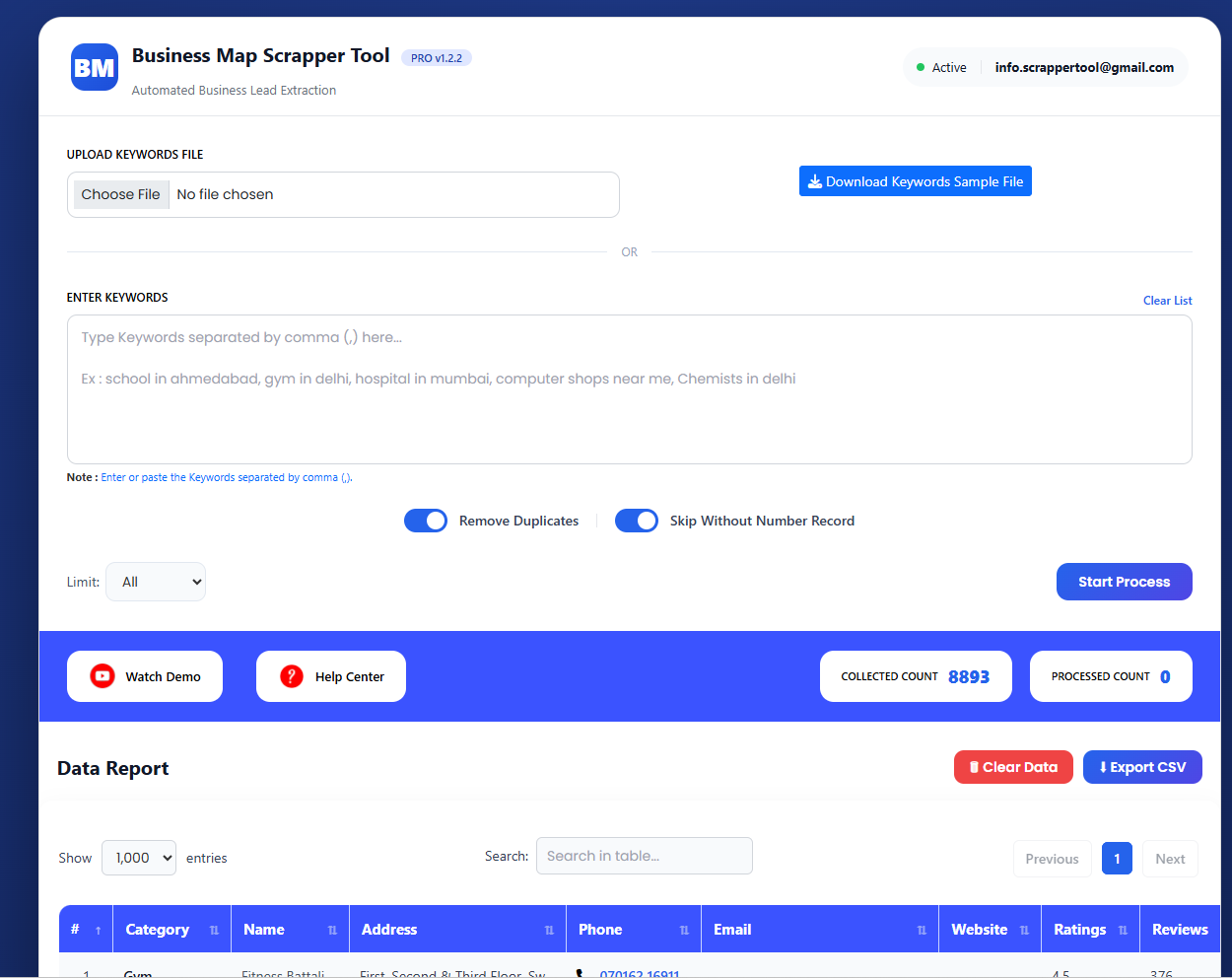 Scrapper Tool Google Maps data scraper interface for lead generation