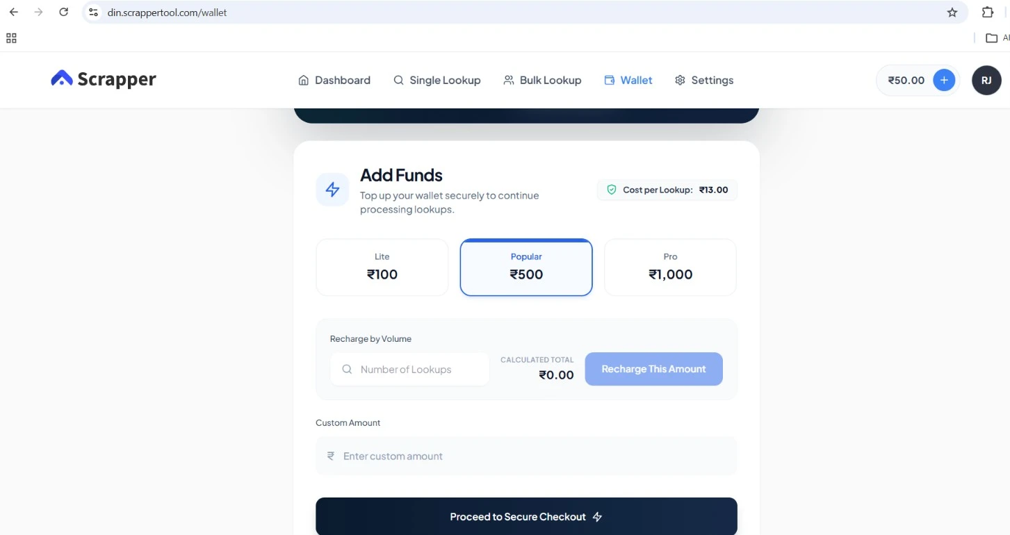 Add wallet balance for director contact lookup in Scrapper Tool