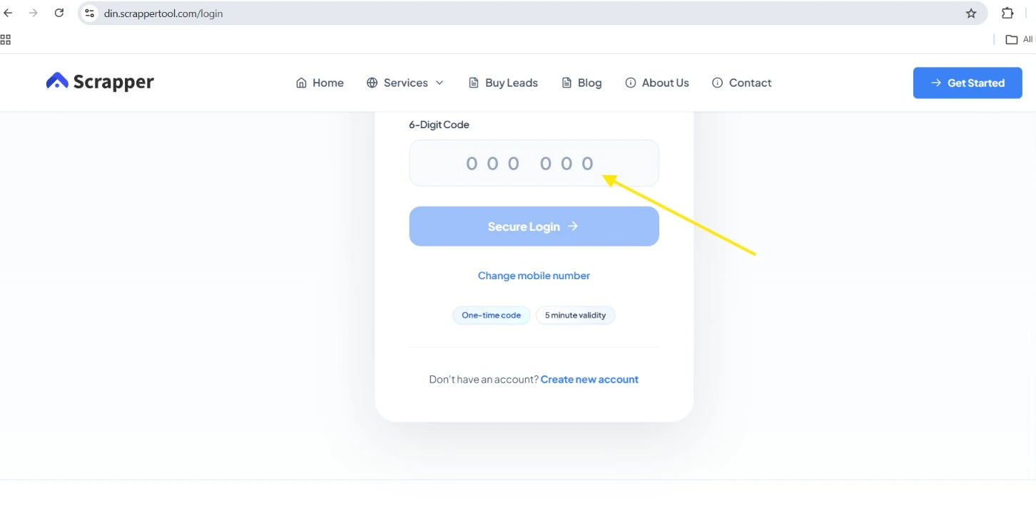 OTP verification screen for DIN lookup login