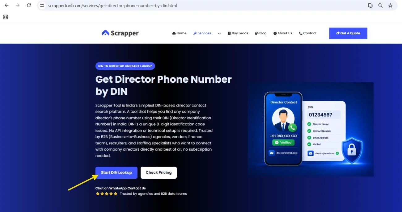 Scrapper Tool DIN to contact number service page